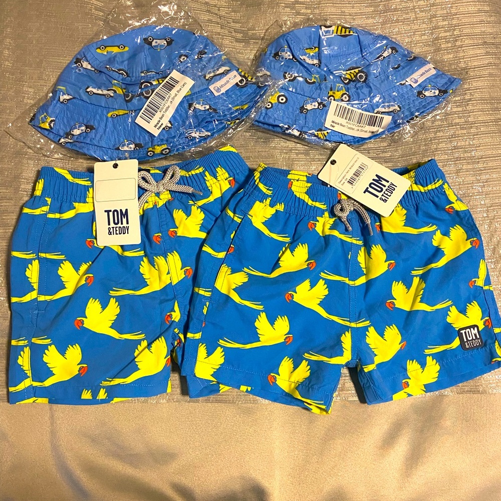 Tom & Teddy Boys Bathing Suit Trunks NWT comes with free hat! Matching brothers
